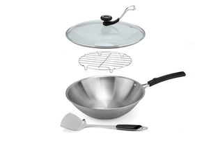 興財無涂層32cm三層鋼炒鍋4件裝 現(xiàn)代廚房的得力助手